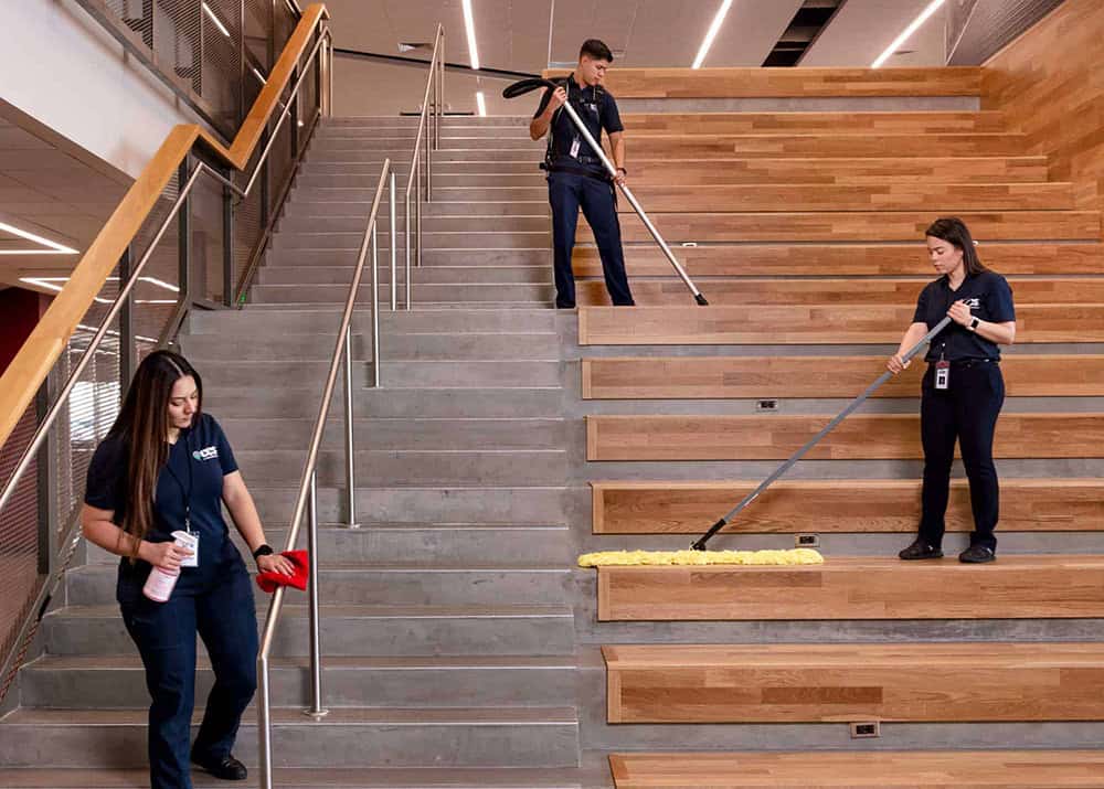 cleaning the stairs